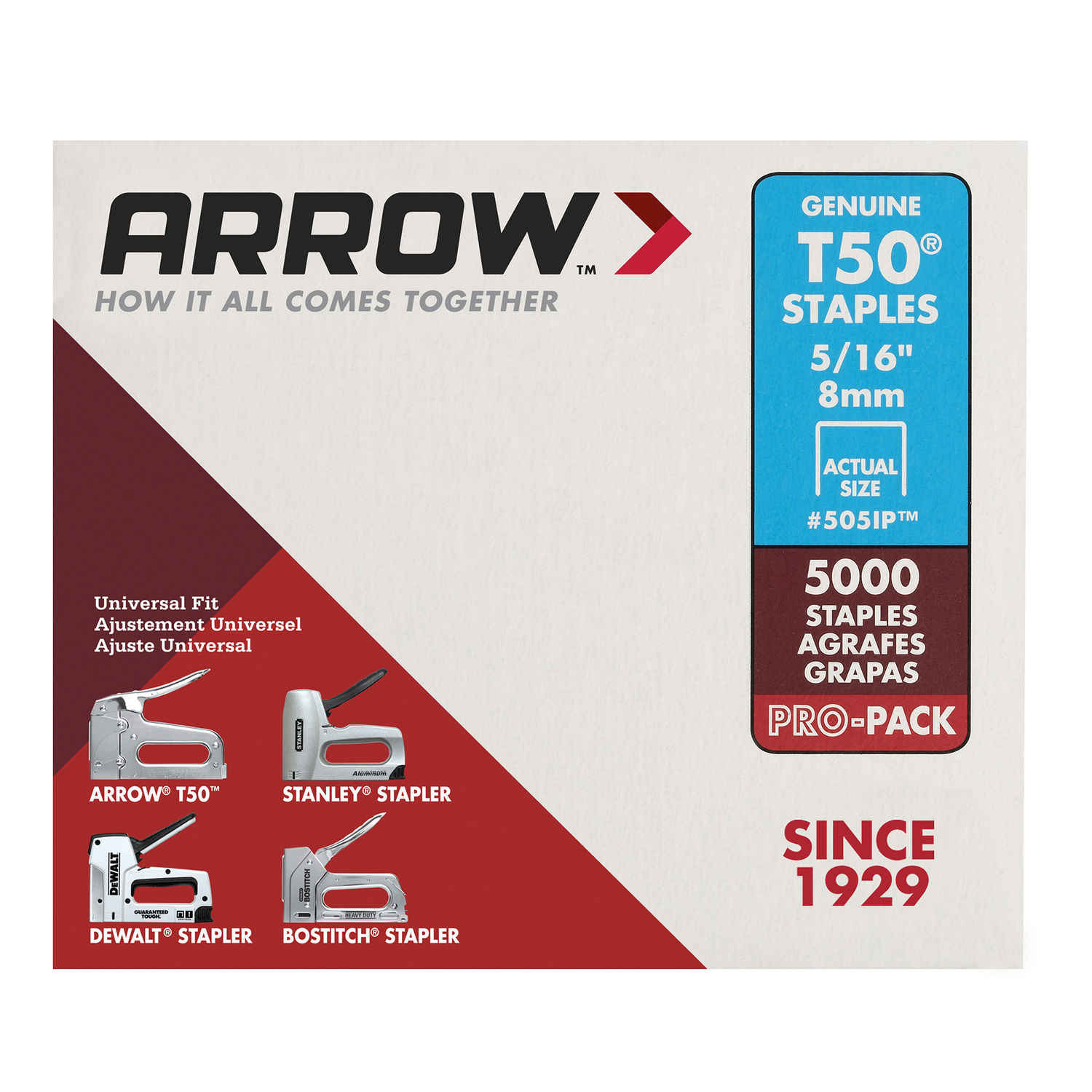 Arrow T50 3/8 in. W X 5/16 in. L 18 Ga. Flat Crown Heavy Duty Staples 5000 pk