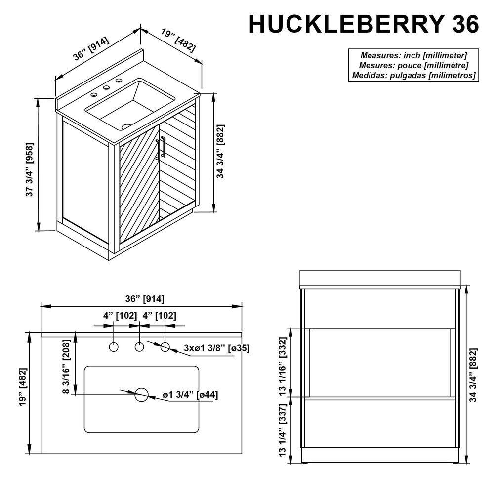 Glacier Bay Huckleberry 36 in. W x 19 in. D x 34.50 in. H Freestanding Vanity in Spiced Walnut with White Engineered Stone Top Huckleberry36SW