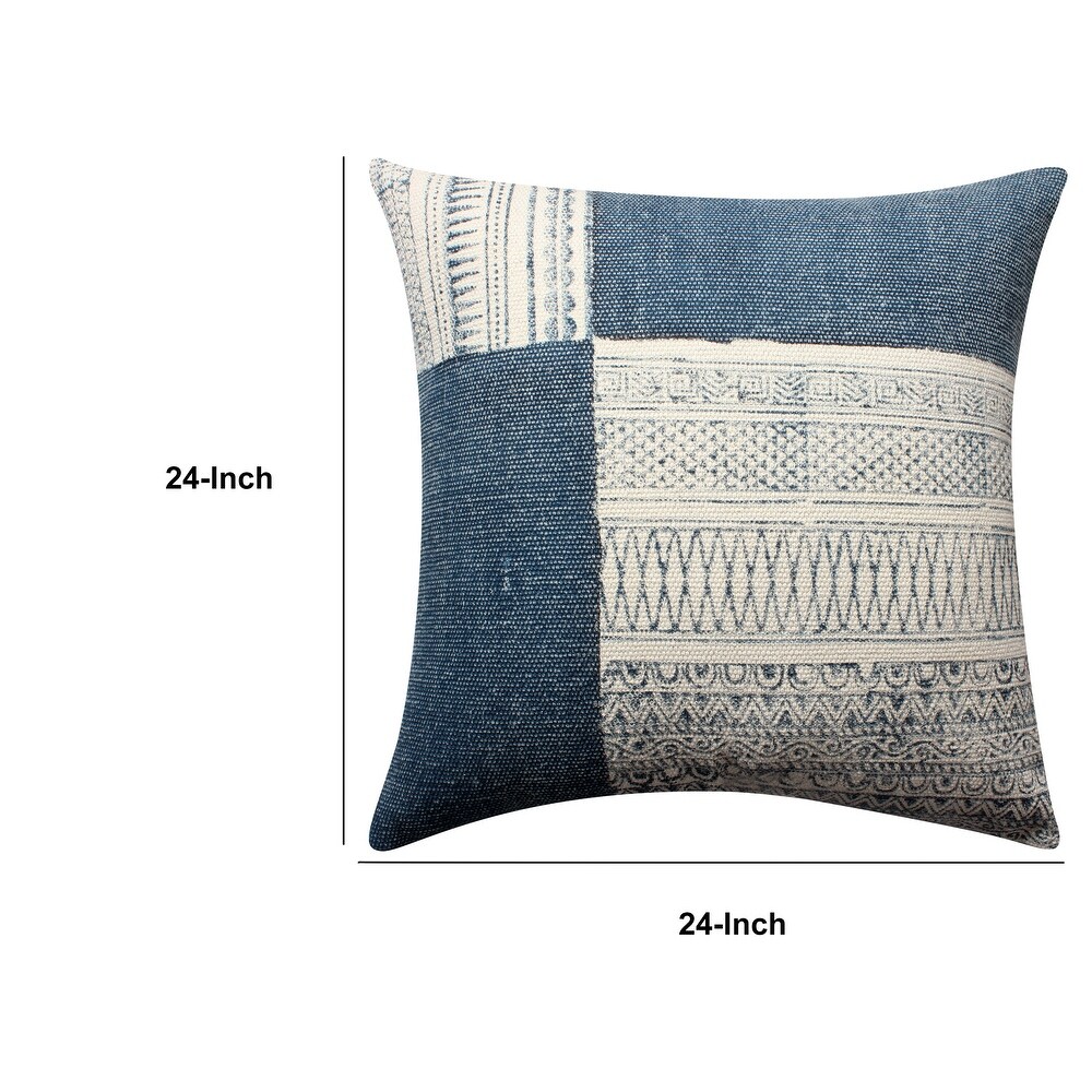 Dae 24 x 24 Square Handwoven Cotton Accent Throw Pillow  Classic Simple Kilim Pattern  Set of 2  Blue  Off White