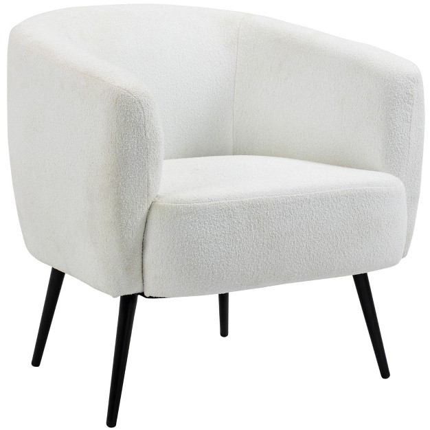 Homcom Teddy Fleece Fabric Accent Chair Mid Century Modern Barrel Armchair With Metal Legs And Soft Padding For Living Room Cream