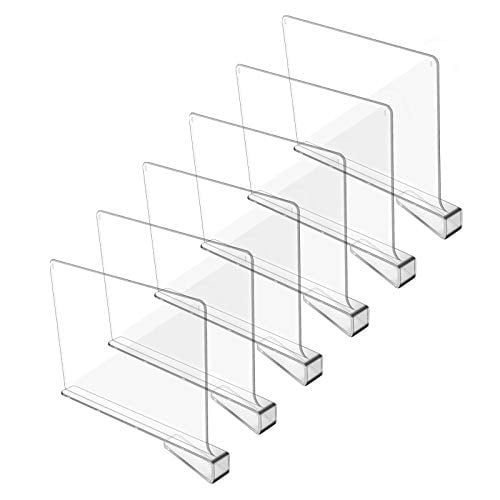 Hmdivor Clear Acrylic Shelf Dividers, Closets Shelf and Closet Separator for for Organization in Bedroom, Kitchen and Office Shelves (6 Pack)