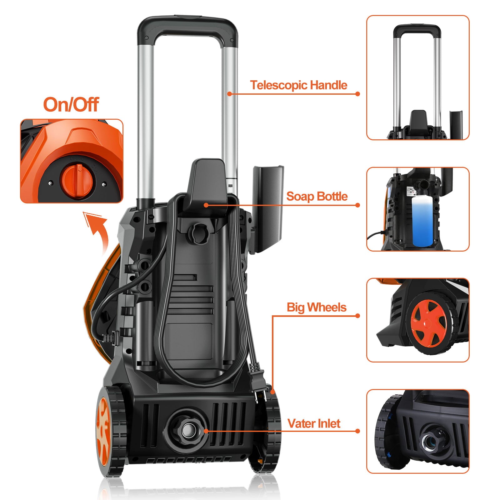 Electric Power Washer 3800PSI Max 2.6 GPM Power Washers Electric Powered,Pressure Washer with 25Ft Hose,Foam Cannon,4 Quick Connect Nozzles for Clean Car/Fences/Patios/Driveways