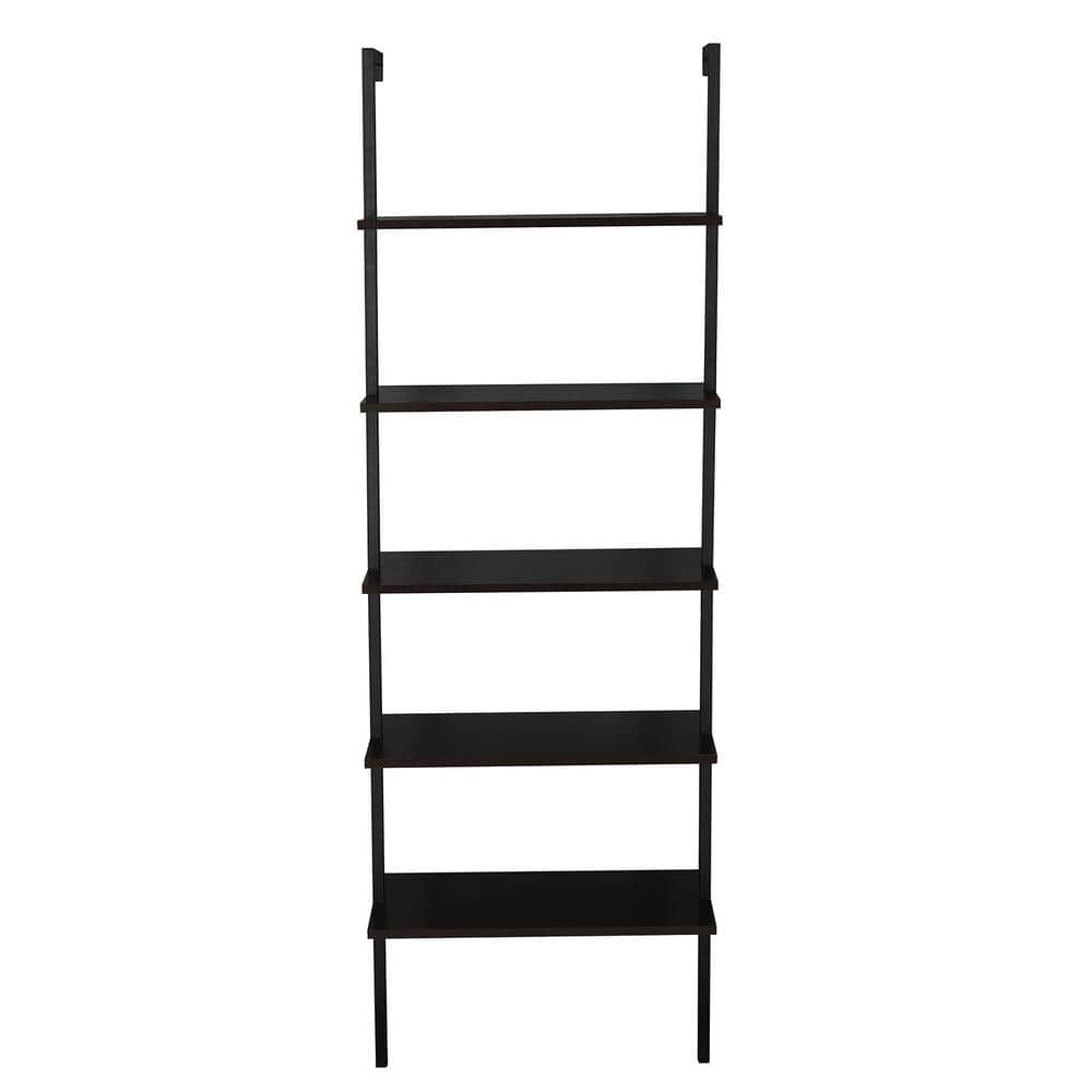 Karl home Industrial 72 in. Dark Walnut MDF 5-Shelf Ladder Bookcase with Metal Frame 302589548035