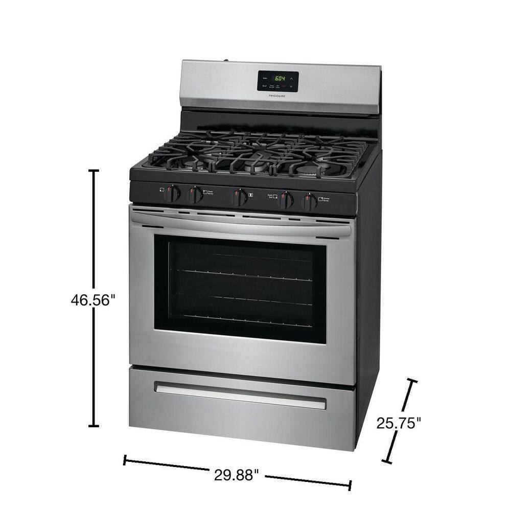 Frigidaire 30 in. 5 Burner Freestanding Gas Range in Stainless Steel FCRG3052AS