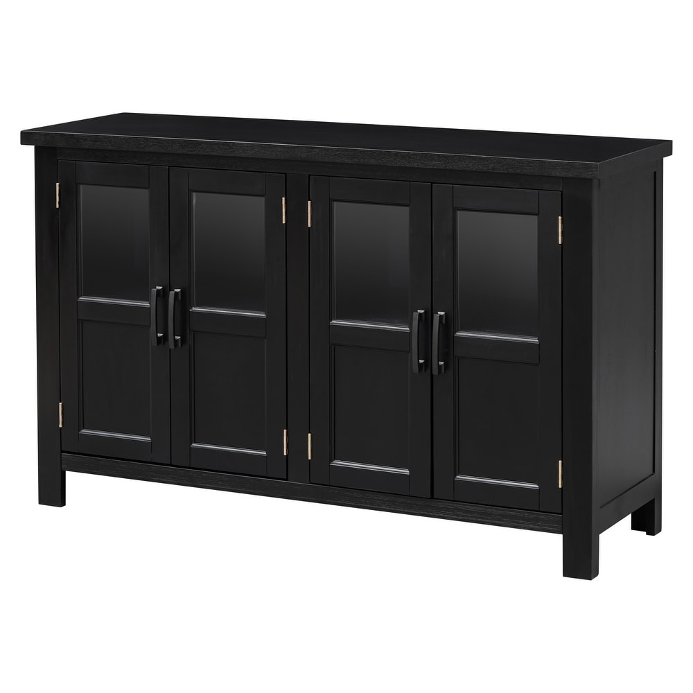 Featured Four Door Storage Cabinet Sideboard with Adjustable Shelf and Metal Handles  Tempering Glass