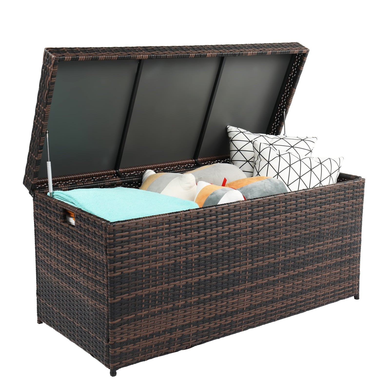 VINGLI Extra Large 132 Gallon Outdoor Rattan Storage Box, Patio Wicker Deck Box, Brown