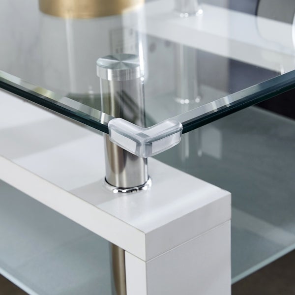 Clear Glass Top Side Table End Table Sofa Table for Living Room