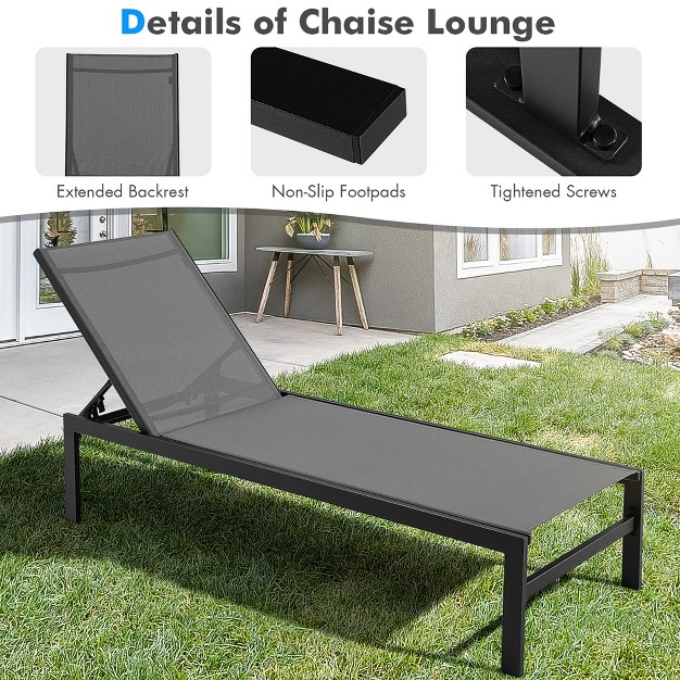 Tangkula Patio Chaise Lounge Outdoor Adjustable Lounge Chair W 6 position Backrest Grey