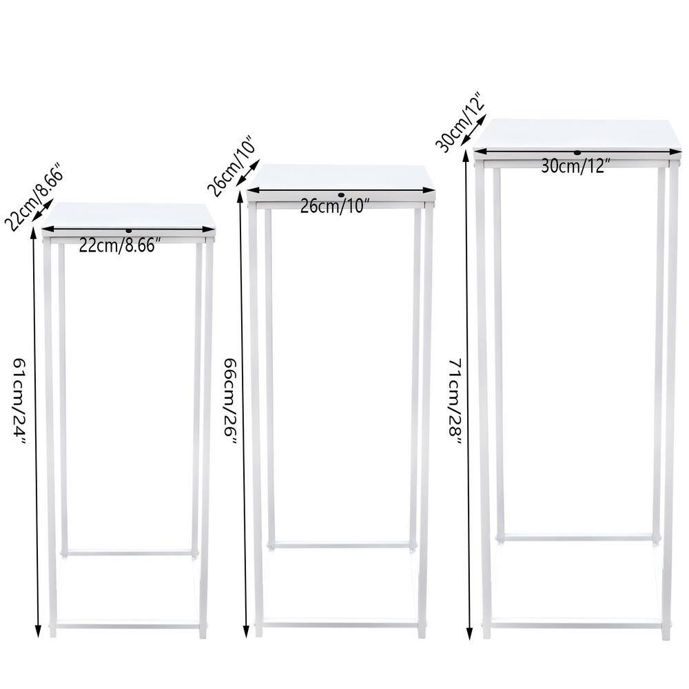 YIYIBYUS 24 in. x 26 in. x 28 in. Tall IndoorOutdoor White Metal Flower Pot Plant Stand (Set of 3) OT-ZJGJ-5172