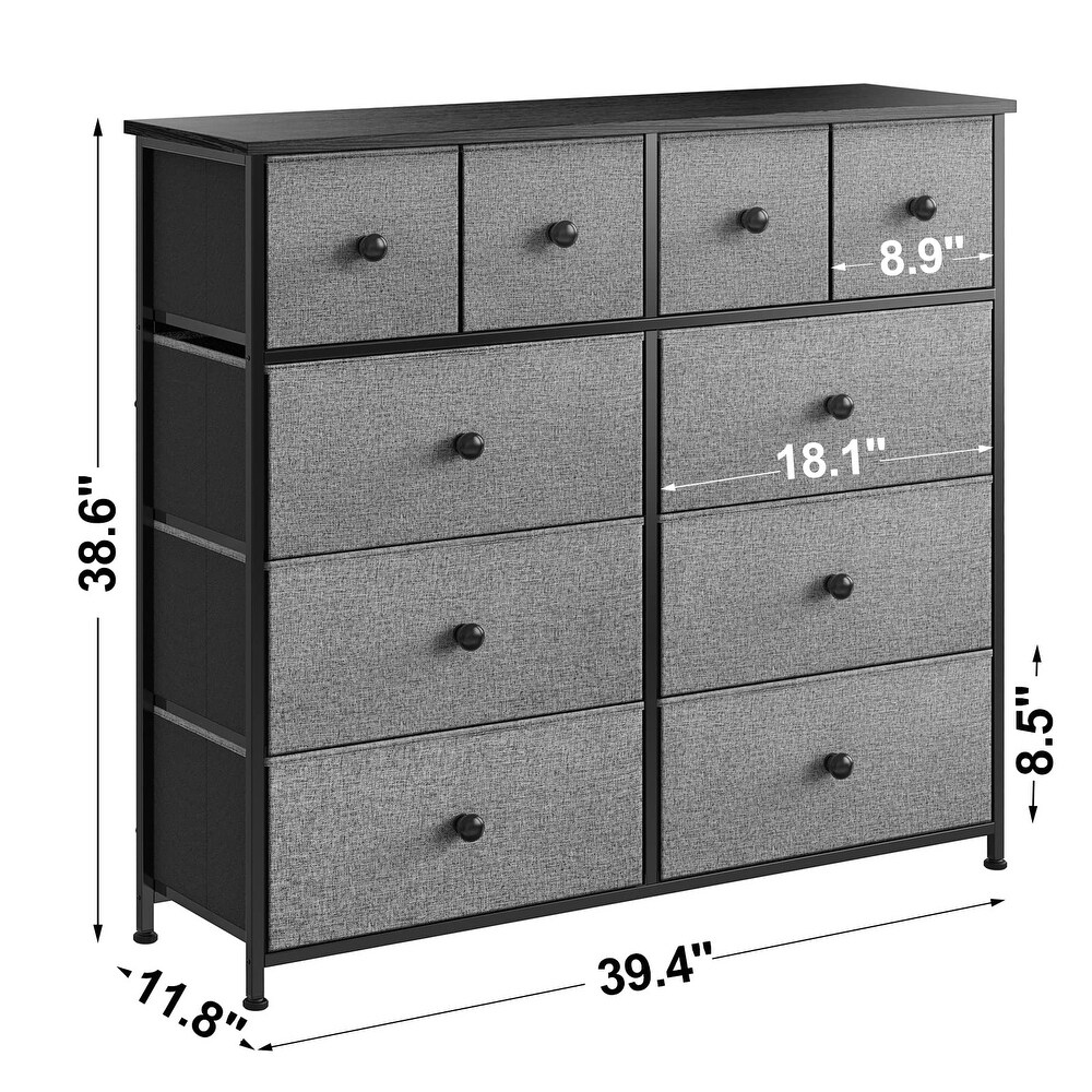 10 Drawer Dresser for Bedroom Chest of Drawers Closets Storage Units Organizer Large Capacity Steel Frame Wooden Top