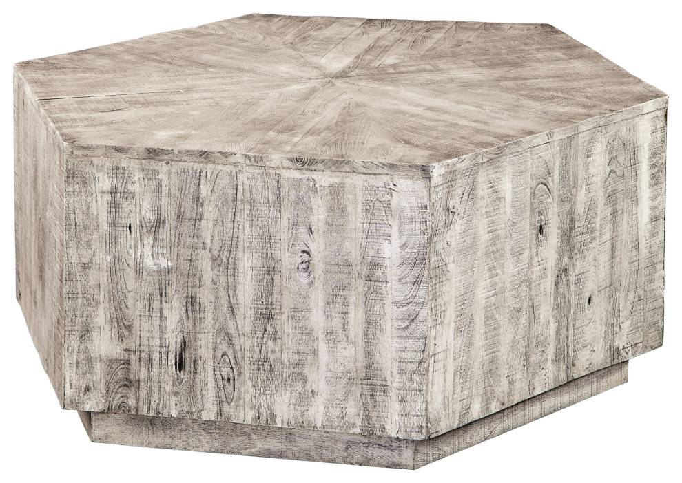 Hеxagonal Rustic Grеy Mango Wood Cocktail Tablе  Plinth   Rustic   Side Tables And End Tables   by Sideboards and Things  Houzz