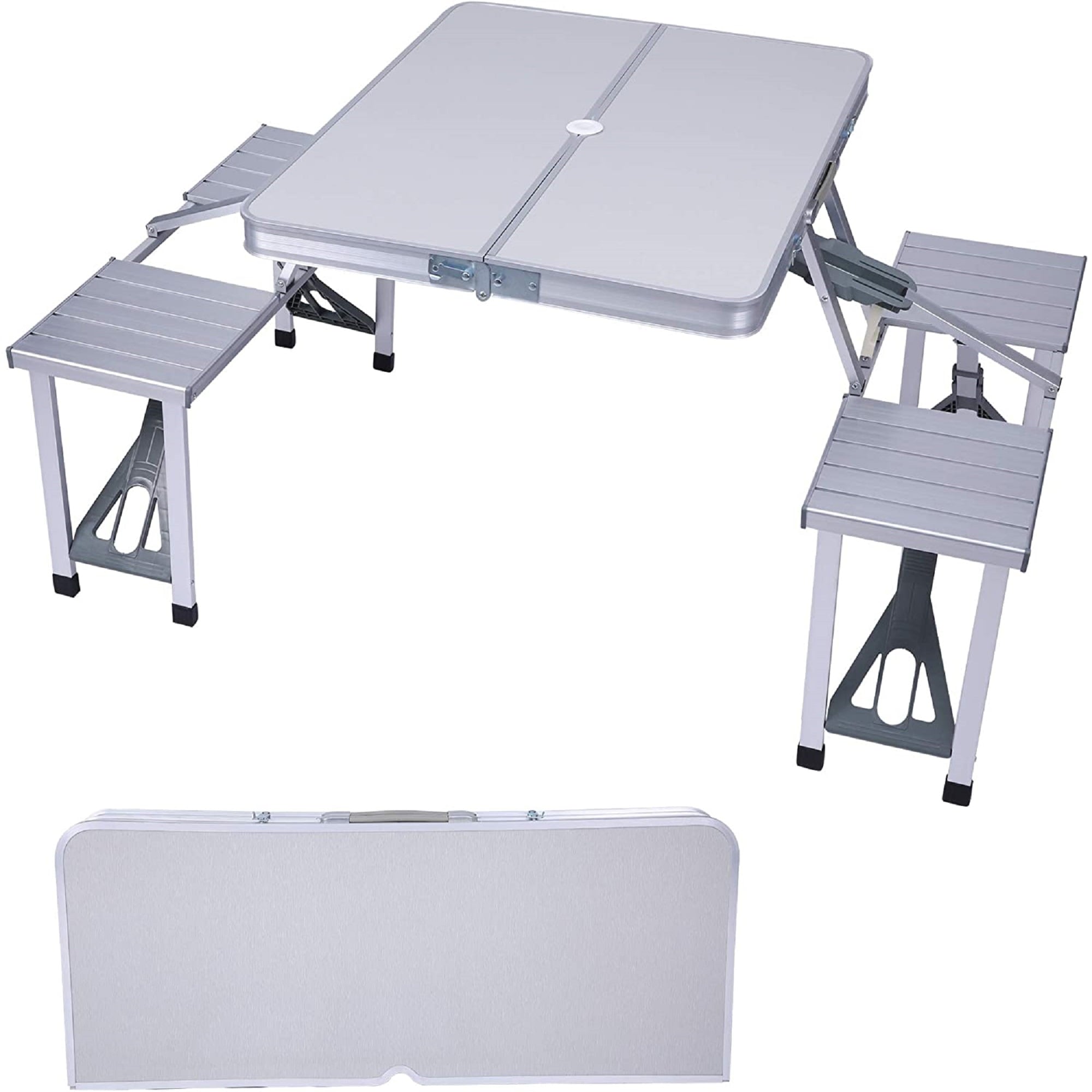 Karmas Product Folding Aluminum Camping Table，  Indoor Outdoor Picnic Desk for Camping，Garden，Silver