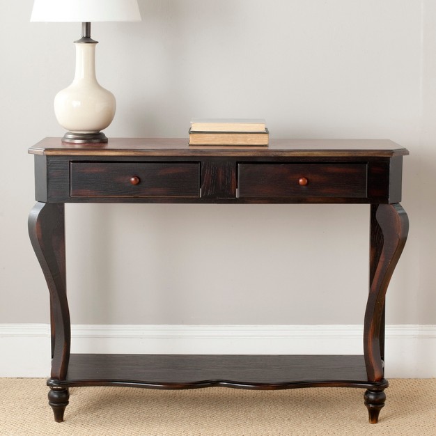 Katie Console Table With 2 Storage Drawer Dark Brown Light Brown Safavieh