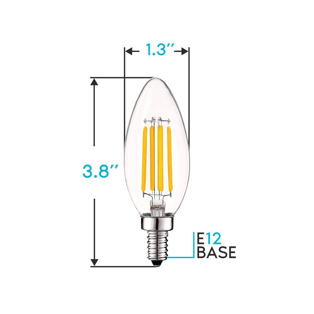 LUXRITE 60-Watt Equivalent B10 Dimmable LED Light Bulbs Clear Glass Filament 2700K Warm White (12-Pack) LR21592-12PK