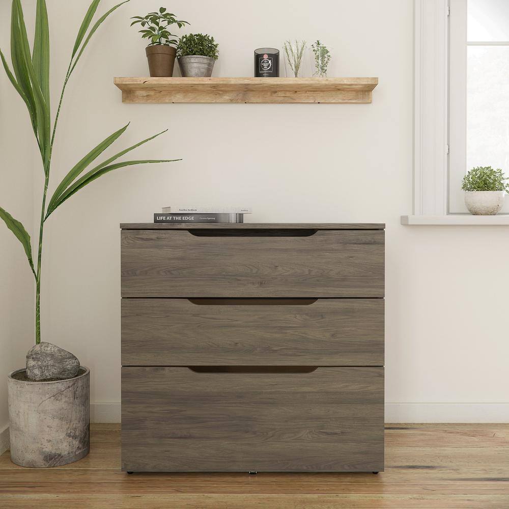 Nexera Arobas Bark Grey Decorative Lateral File Cabinet with 3-Drawers 600344