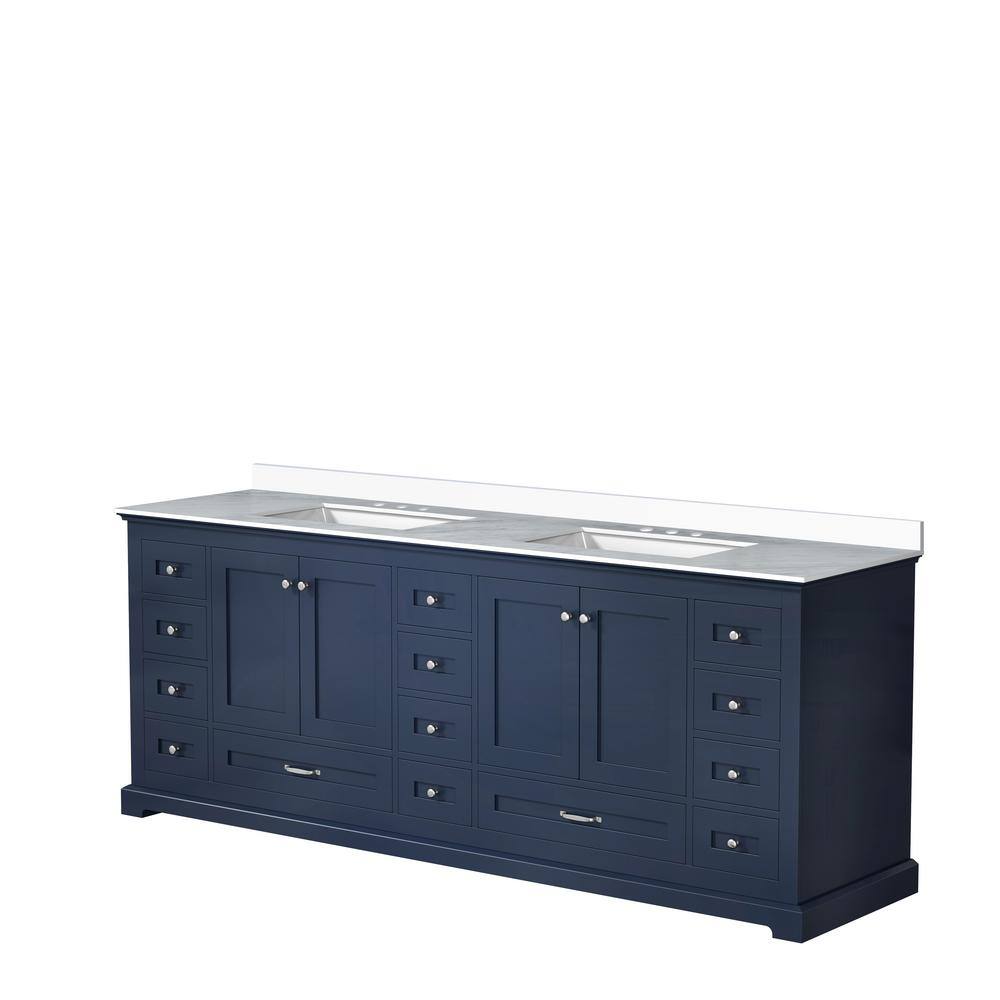 Lexora Dukes 84 in. W x 22 in. D Navy Blue Double Bath Vanity and White Quartz Top LD342284DEWQ000