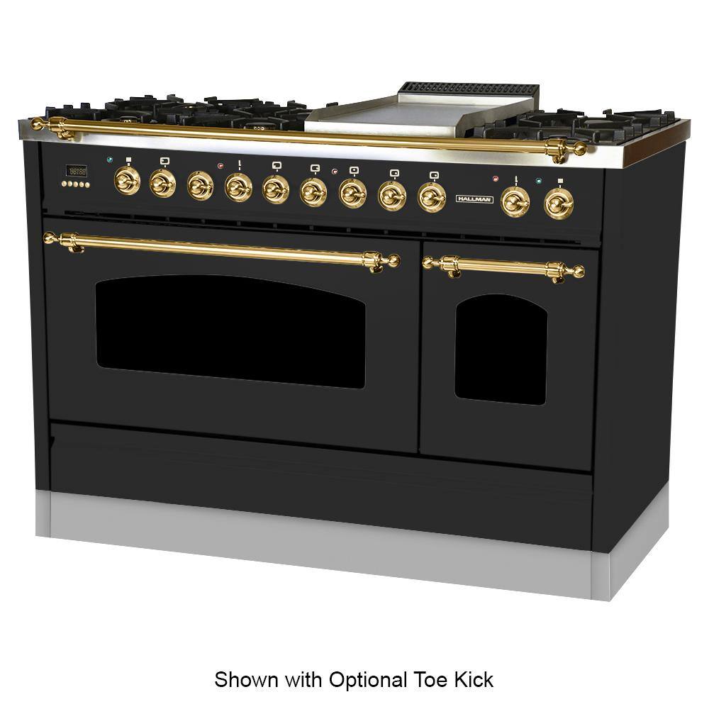 Hallman 48 in. 5.0 cu. ft. Double Oven Dual Fuel Italian Range True Convection 7 BurnersGriddleBrass Trim in Matte Graphite HDFR48BSMG