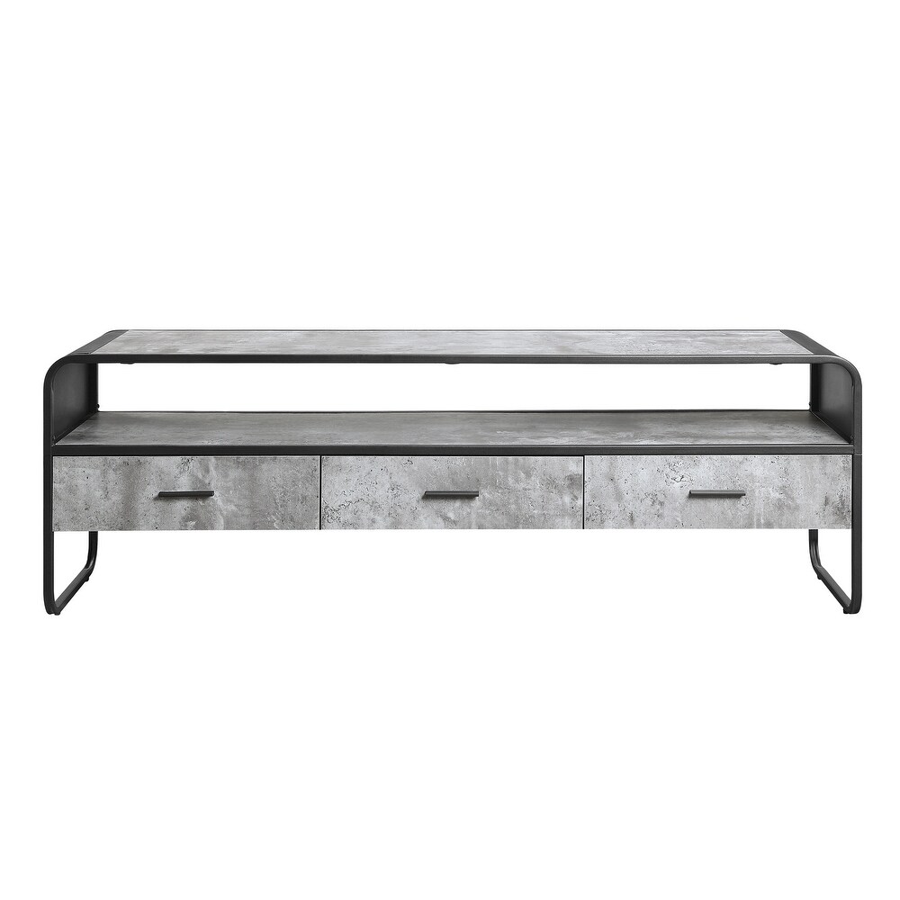 Raziela TV Stand  Concrete Gray   Black Finish