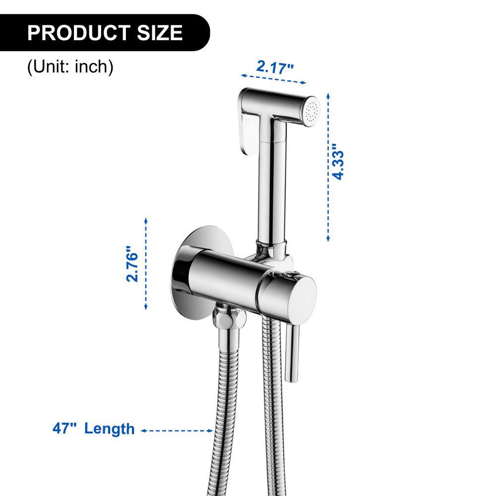 UKISHIRO Viki Single-Handle Bidet Faucet with Sprayer Holder Solid Brass T-Valve Adapter and SUS304 Bidet Hose in Polish Chrome SMDJEM031527CP