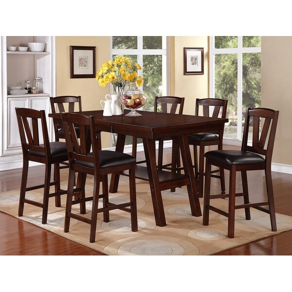 Dark Walnut Wood Framed Back Set of 2 Counter Height Dining Chairs