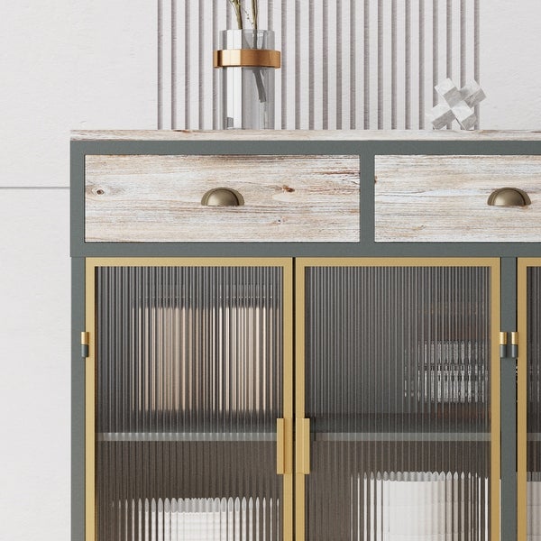 Modern Sideboard with 3 Top Drawers and 4 Glass Doors