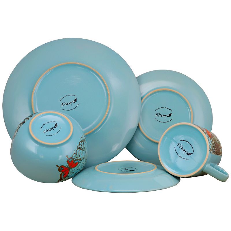 Elama Butterfly Garden 16 Piece Stoneware Dinnerware Set