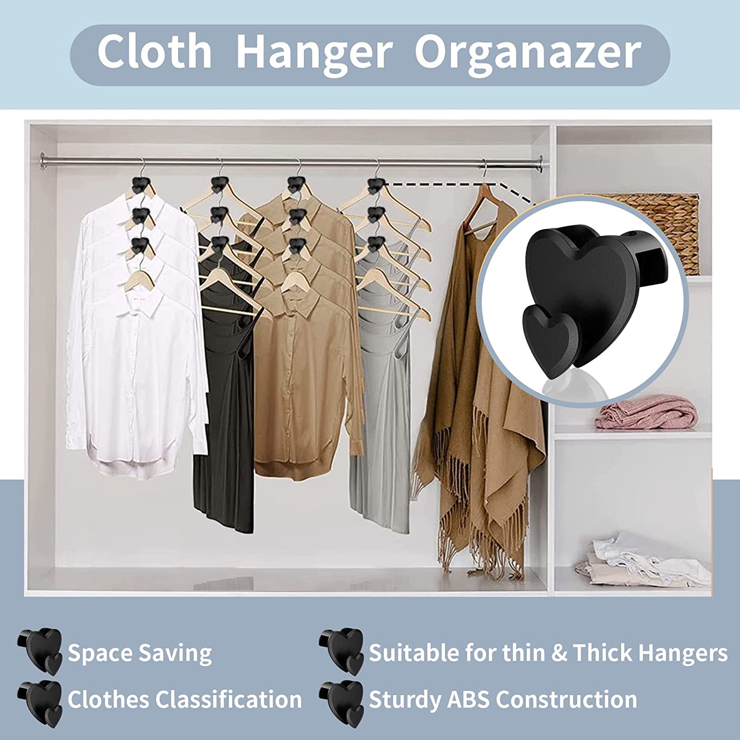 Space Saving Hanger Hooks - 18Pcs Heart Shape | AS SEEN ON TV | Create 5X More Closet Space | Ultra Premium Hooks for Organizing Closets | Fits All Hangers