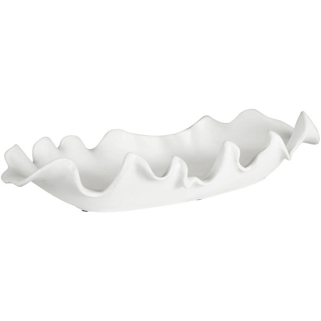 Wide Matte White Glaze Ceramic Feather Bowl