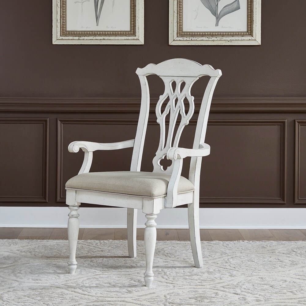 Abbey Road Porcelain White Churchill Brown Splat Back Arm Chair (Set of 2)