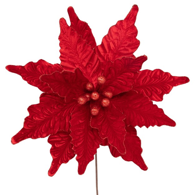 Glittered Red Poinsettia Christmas Stem Spray