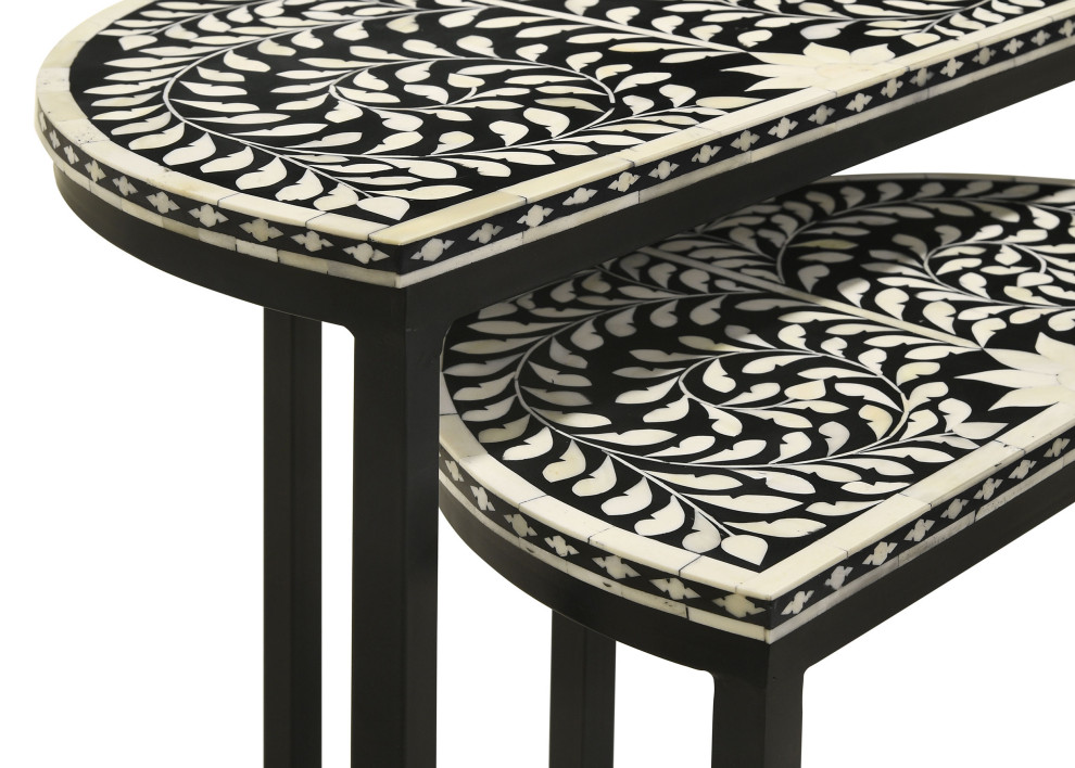 Zakiya 2 piece Demilune Nesting Table Black and White   Modern   Coffee Table Sets   by Modon  Houzz