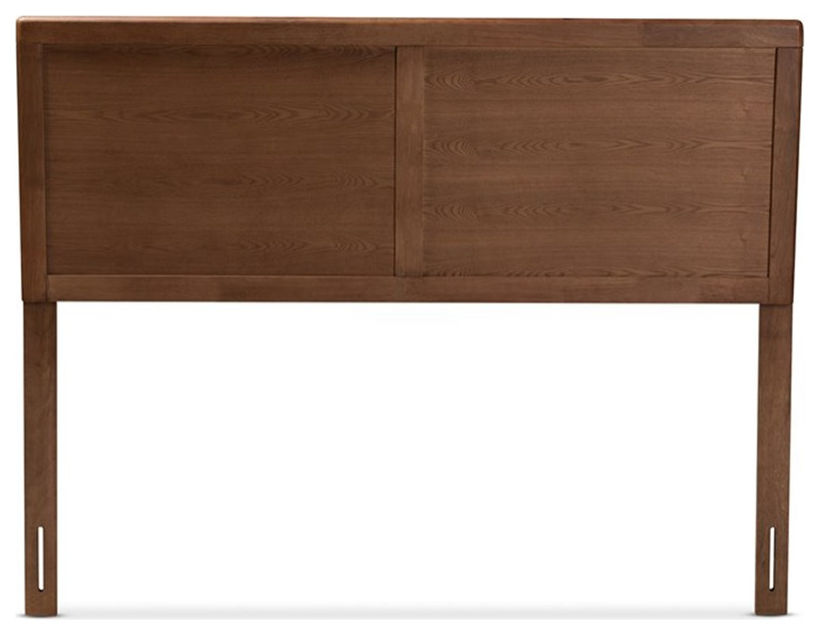 Bowery Hill Mid Century Solid Rubber Wood Queen Size Headboard in Walnut Brown   Transitional   Headboards   by Homesquare  Houzz