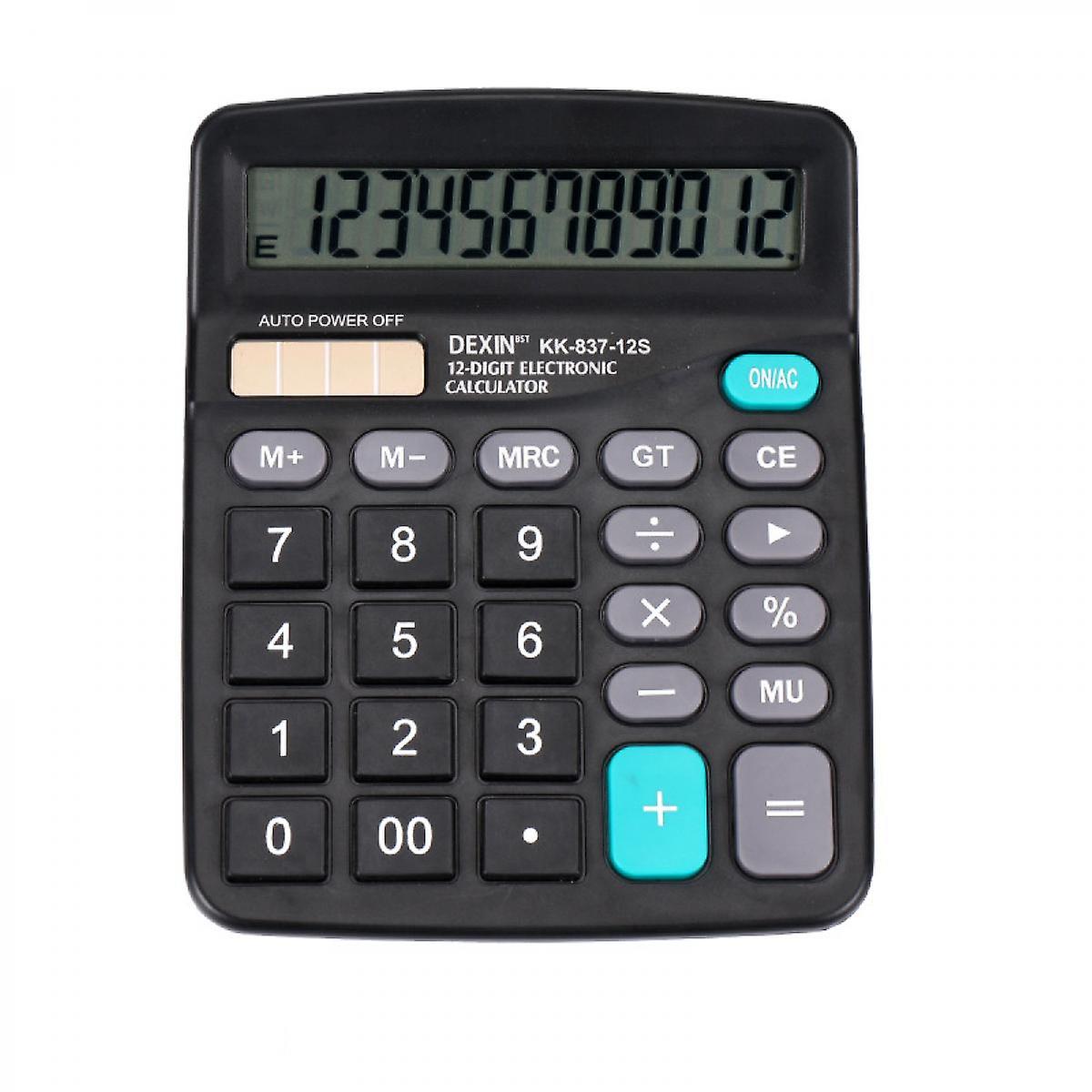 Calculator， 12-bit Solar Battery Dual Power Standard Function Electronic Calculator With Large Lcd Display Office Calculator Black