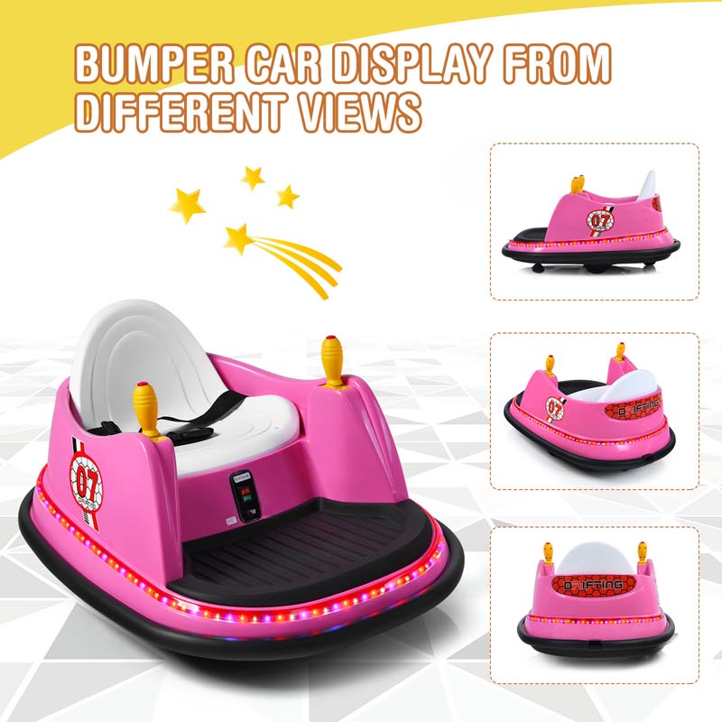 6V Kids Ride On Bumper Car 360-Degree Spin Race Toy with Dual Joysticks, Flashing LED Light, Remote Control