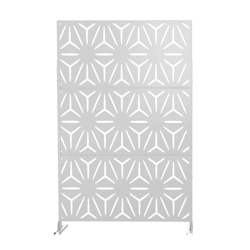 FENCY 76 in. H x 47.2 in. W Galvanized Metal Outdoor Privacy Screens Garden Fence Star Pattern in White (3 Pieces in 1 Set) HD-A-GE04006