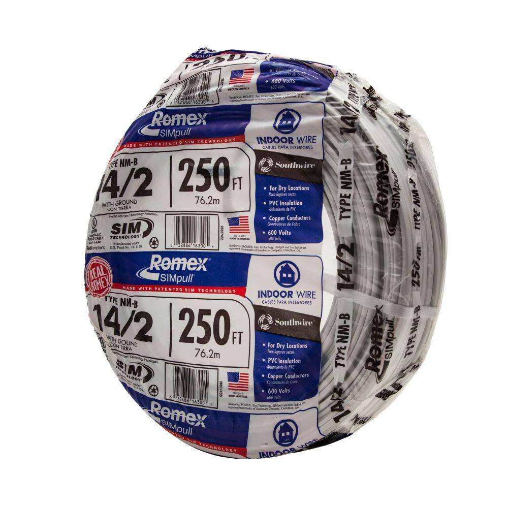 Southwire 250 ft. 142 Solid Romex SIMpull CU NM-B WG Wire 28827455