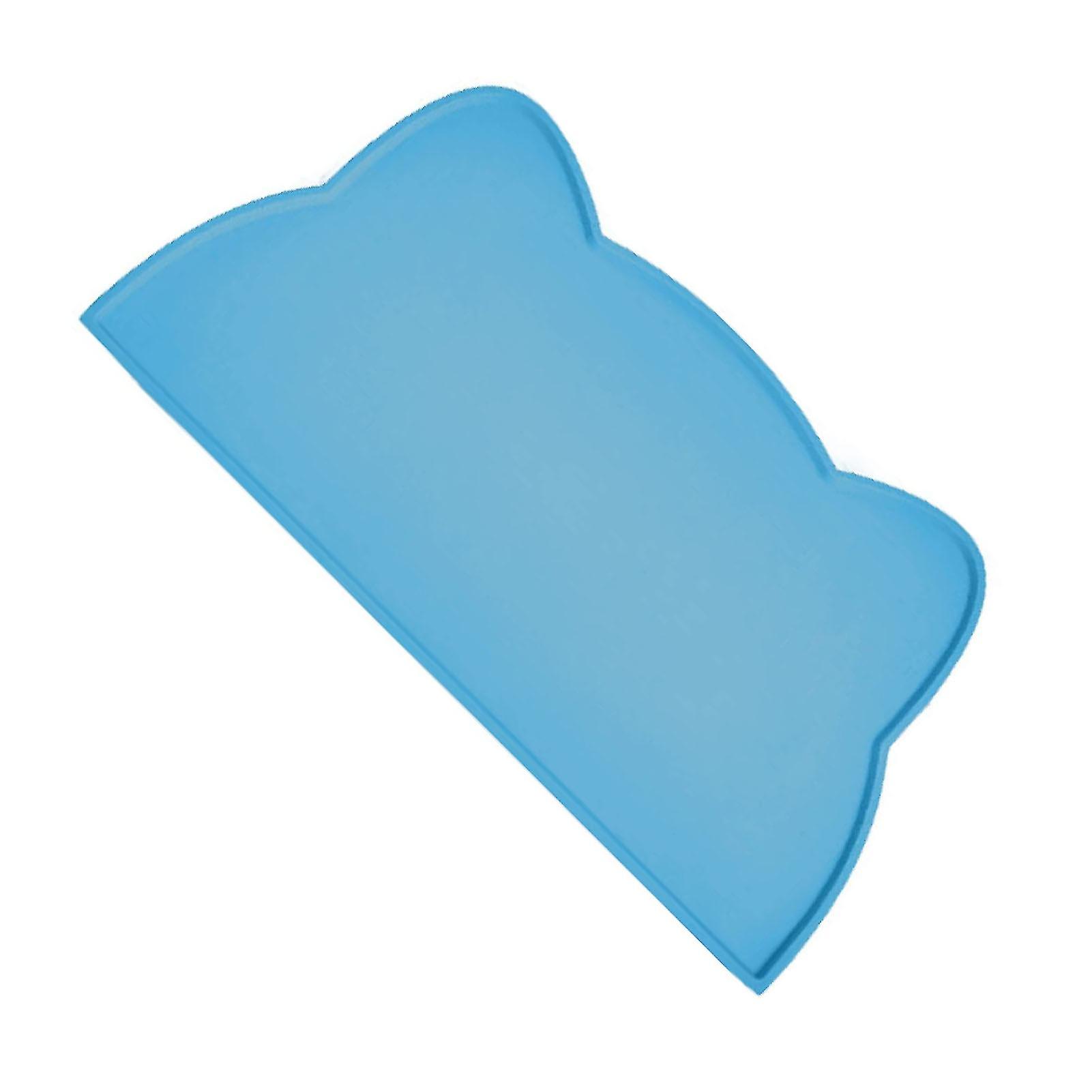 Cat Bowl Mat 17.3in Long 9.8in Wide Soft Anti Slip Silicone Spill Proof Pet Food Pad for Home Indoor Floor Blue
