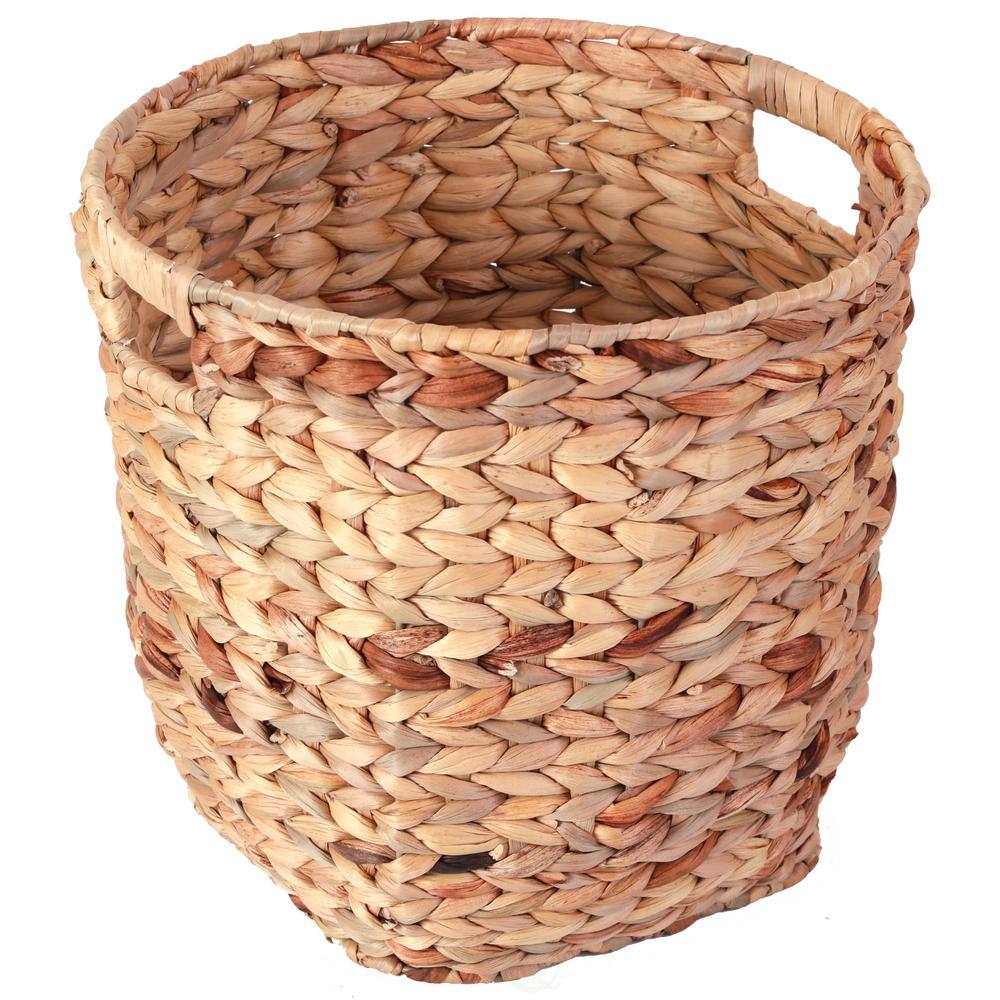 Vintiquewise Water Hyacinth Large Round Wicker Wastebasket with Cutout Handles QI003363.L