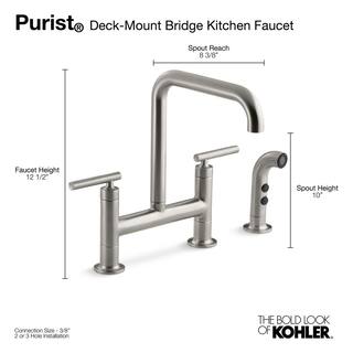 KOHLER Purist 2-Handle Bridge Kitchen Faucet with Side Sprayer in Matte Black K-7548-4-BL