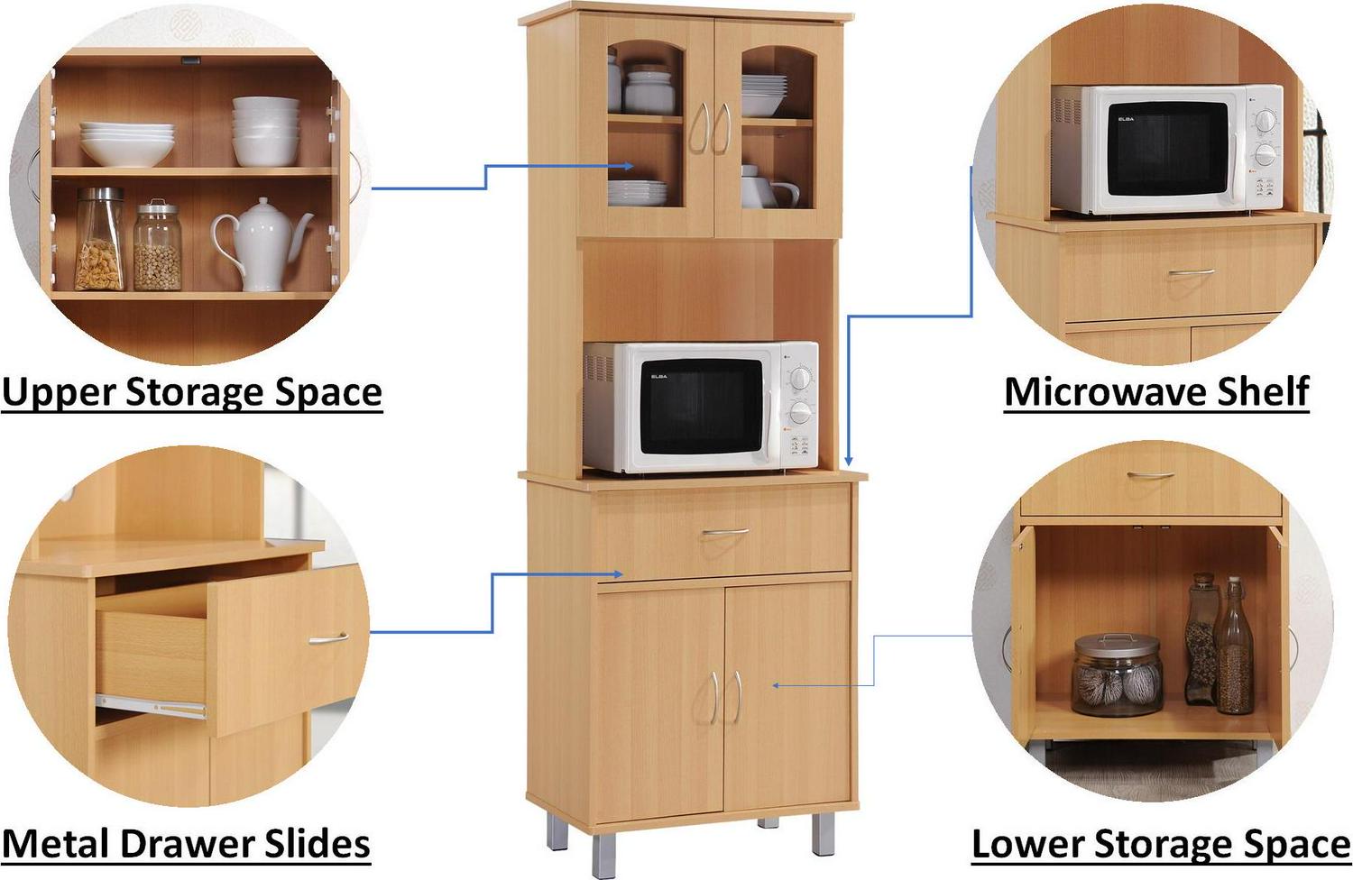 Hodedah Free Standing Kitchen Cabinet， Beech