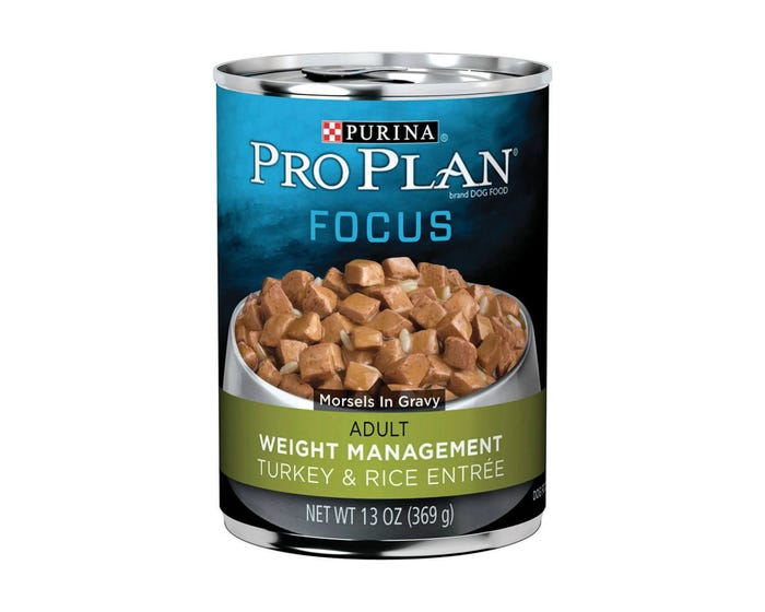 Purina Pro Plan FOCUS Weight Management Turkey  Rice Entree Morsels in Gravy Adult Wet Dog Food， 13 oz. Can