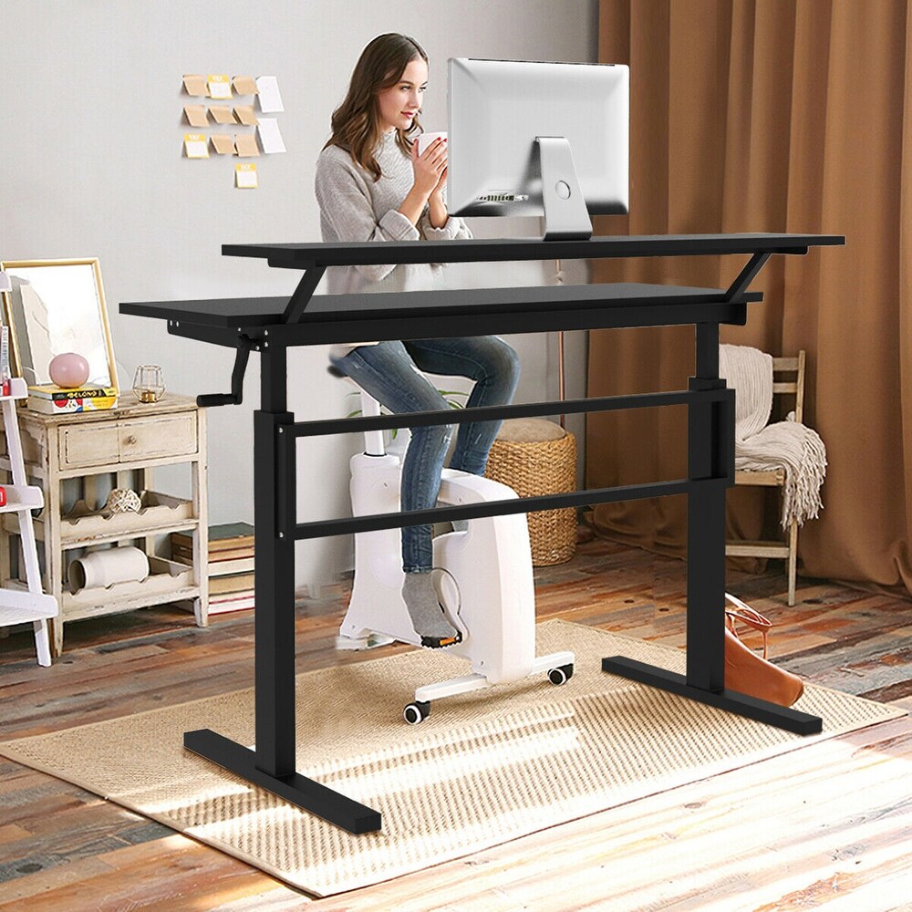 Gymax Standing Desk Crank Adjustable Sit to Stand Workstation with