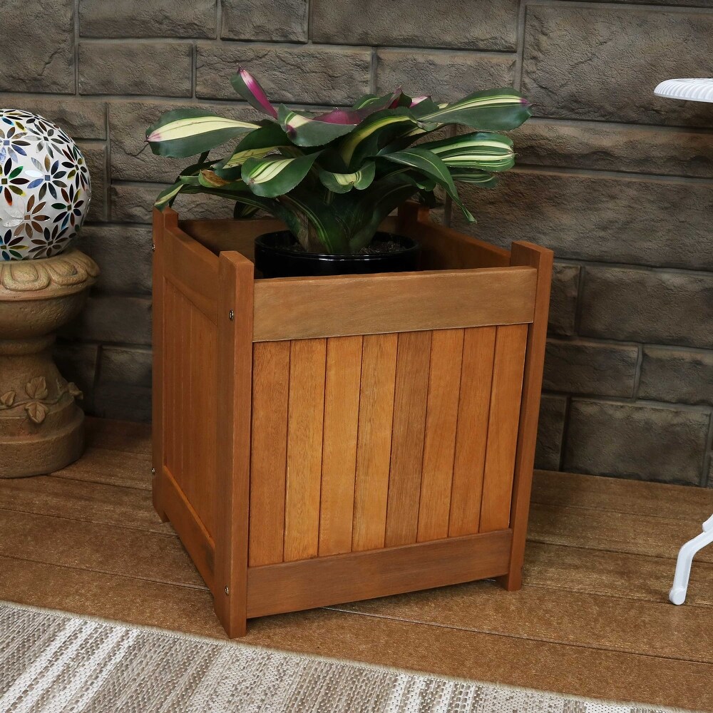 Sunnydaze Meranti Wood Outdoor Planter Box   16 Inch   Single   1
