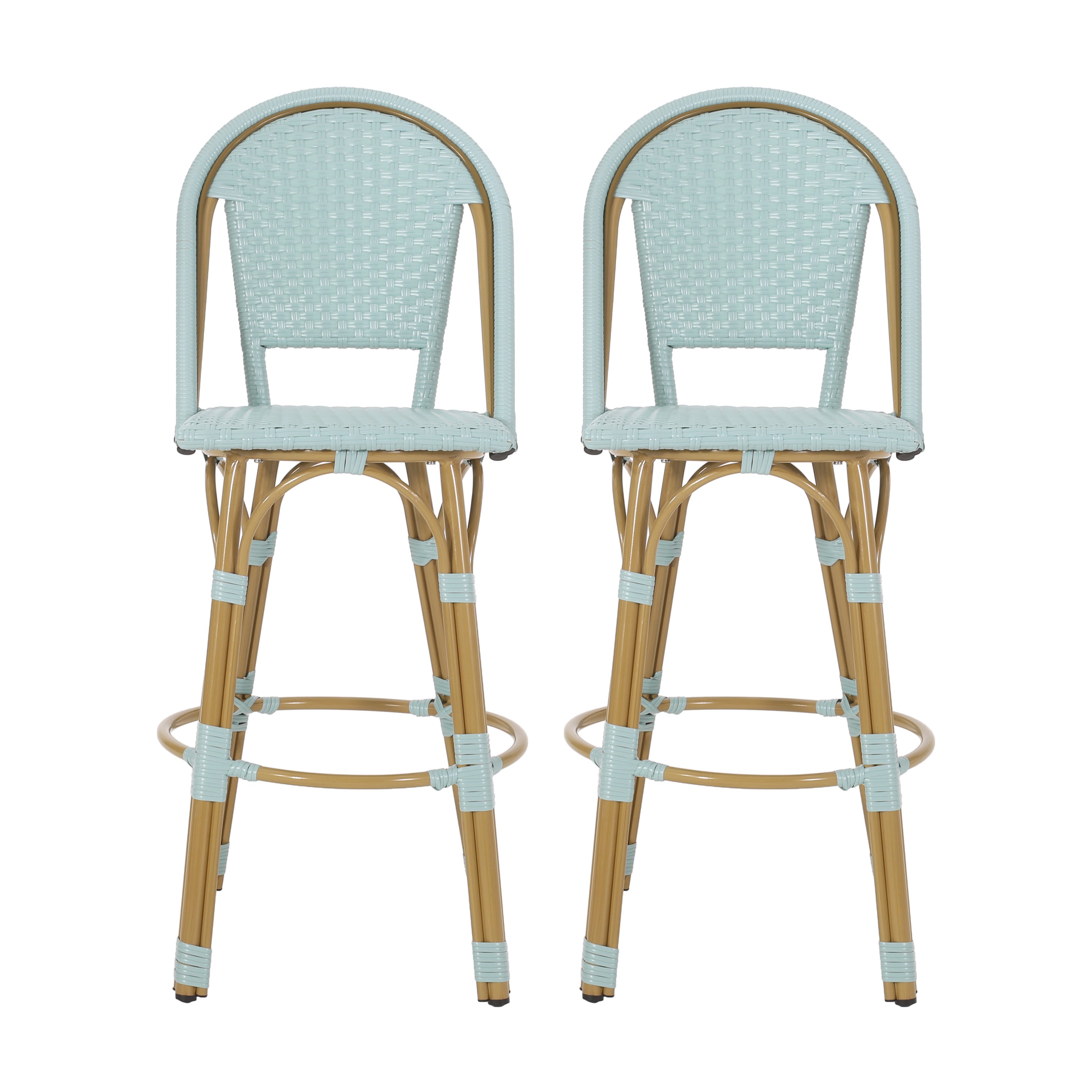 Cotterell Outdoor French Wicker and Aluminum 29.5 Inch Barstools, Set of 2