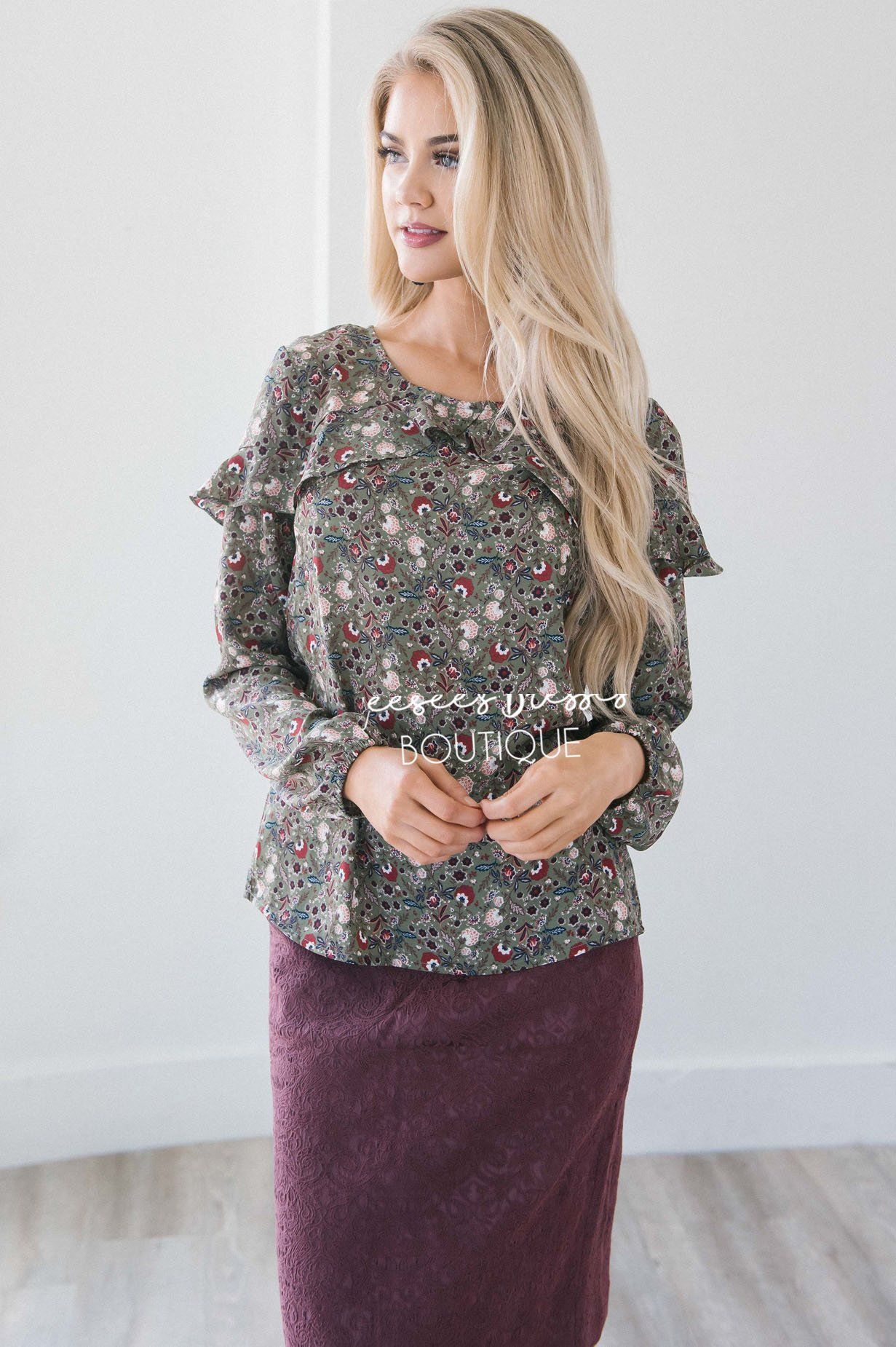 Fall Floral Long Sleeve Ruffle Blouse