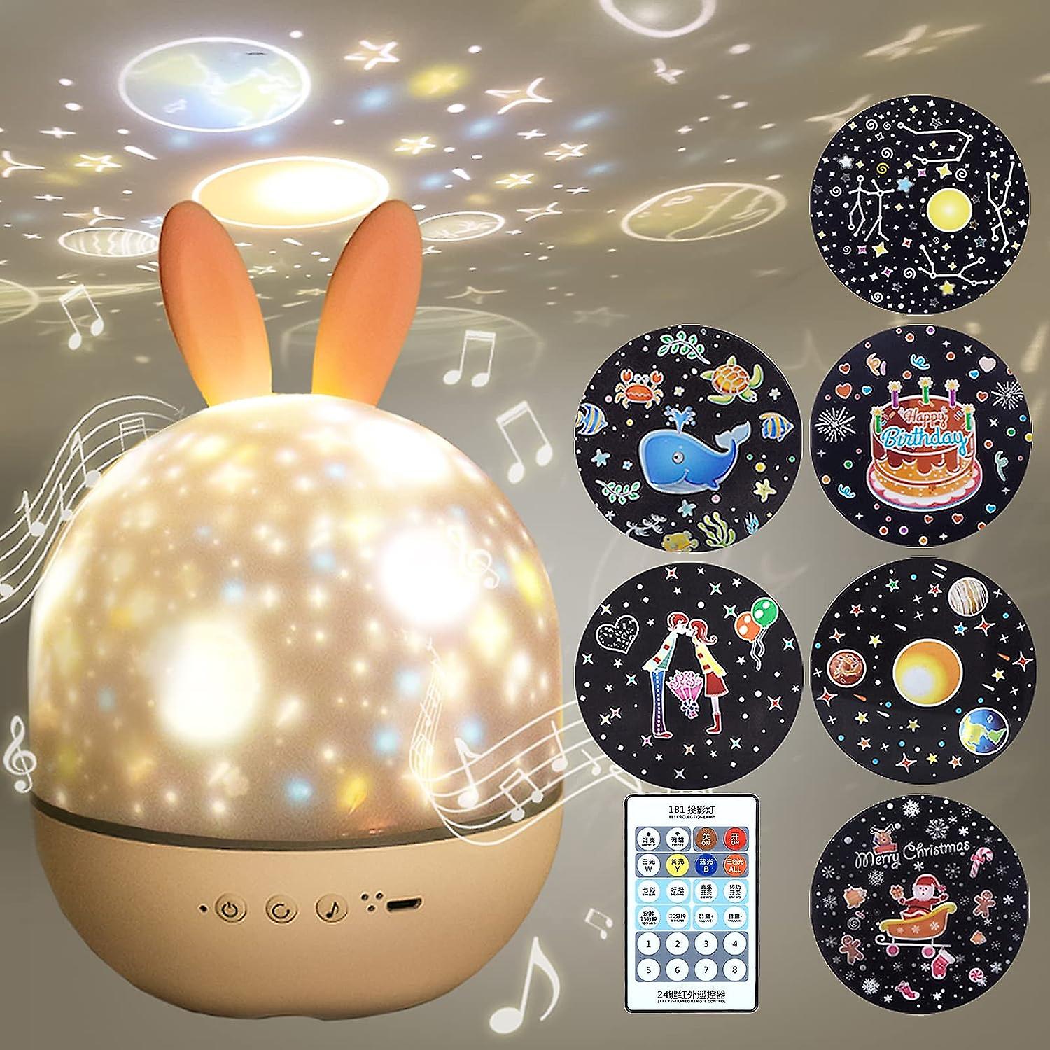 Night Light For Kids，rotating Starry Night Light Projector With Remote Control，6 Films，usb Rechargeable，soothe Musics，bedside Lamp Nursery Light For B