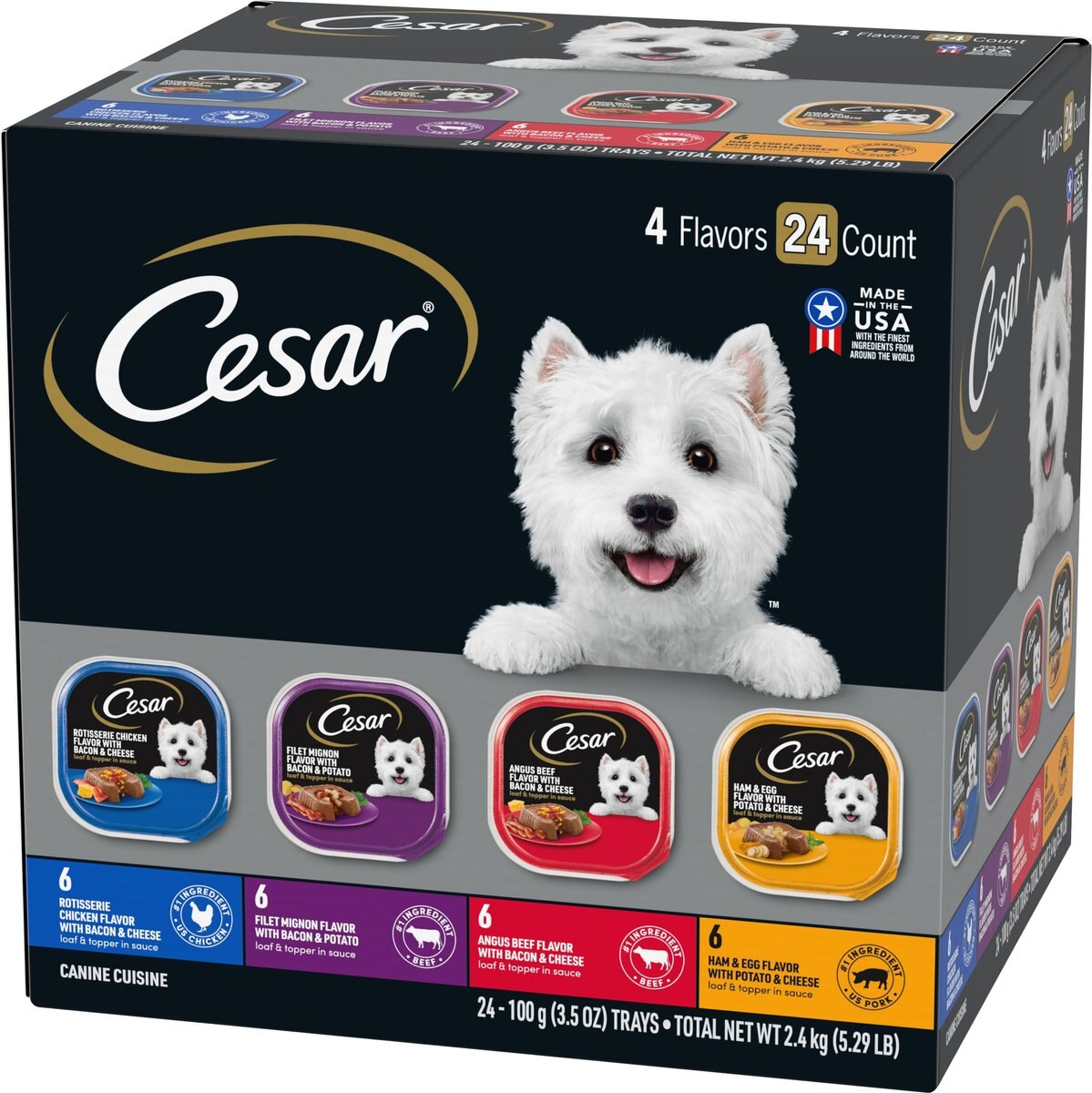 Cesar Loaf in Sauce Variety Pack Dog Food Trays， 3.5-oz， case of 24