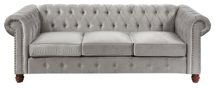 Lexicon Welwyn Velvet Chesterfield Sofa in Dark Gray   Traditional   Sofas   by Homesquare  Houzz