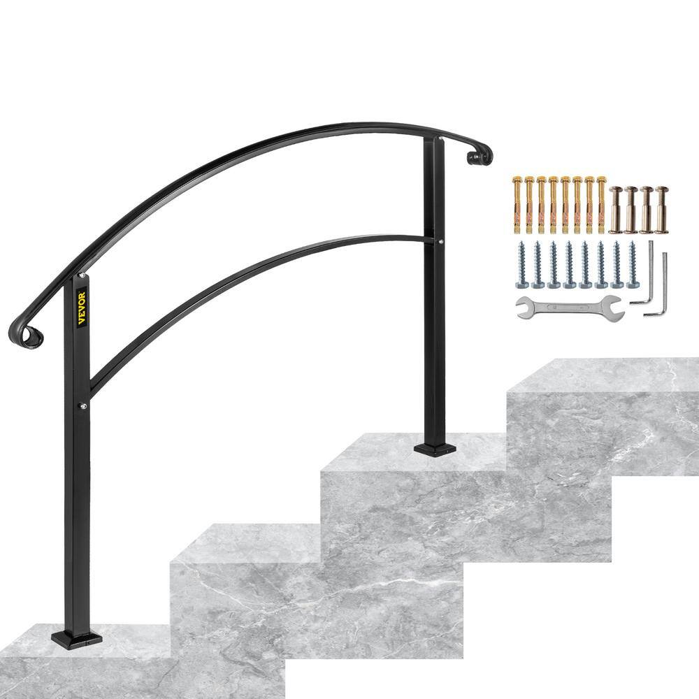 VEVOR Handrails Fit 1 to 3 Steps Stair Railing Wrought Iron Handrail Front Porch Hand Rail for Outdoor Steps Black 3FTHWTYFSBLACK001V0