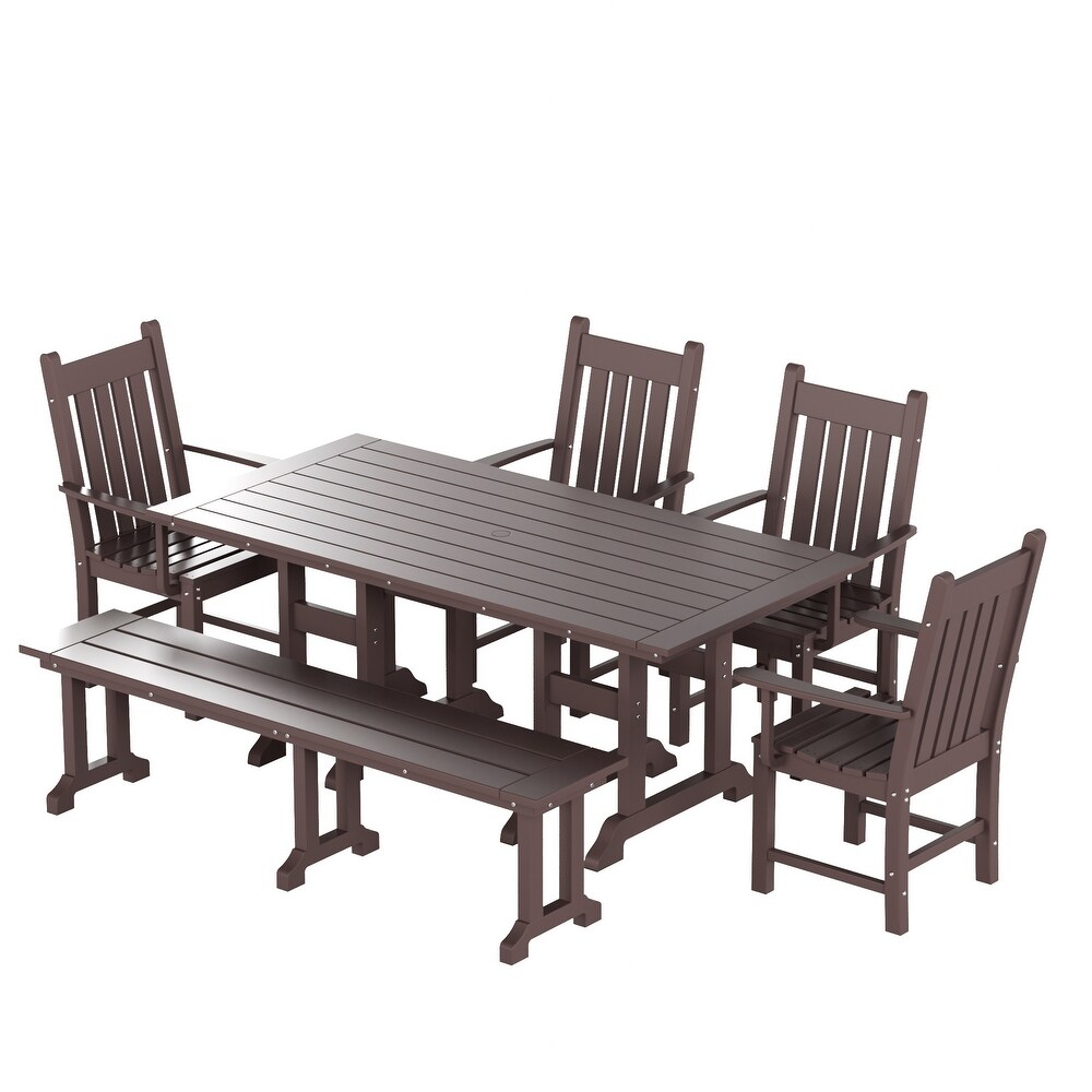 Laguna 6 Piece Rectangular Poly Eco Friendly  Weather Outdoor Dining Set with Armchair